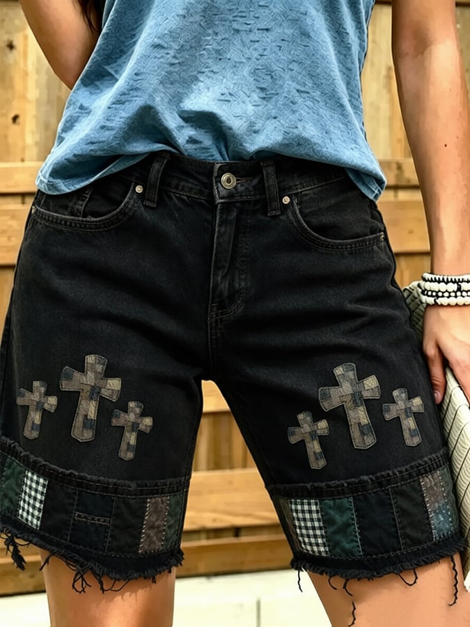 Women's God Is Good Faith Cross Print Shorts