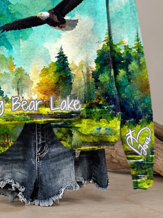 Retro Jackie Big Bear Lake Jesus Watercolor Painting Print Sweatshirt