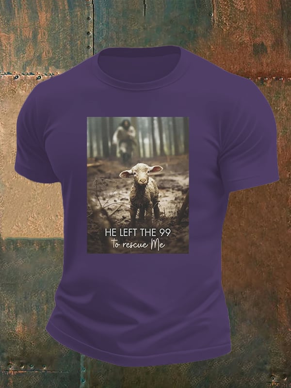 Men's He Left the 99 to Rescue Me, Jesus and Lost Sheep, Christian T-shirt