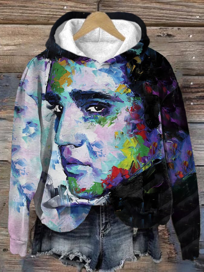 Retro King Of Rock Roll Print Hoodie