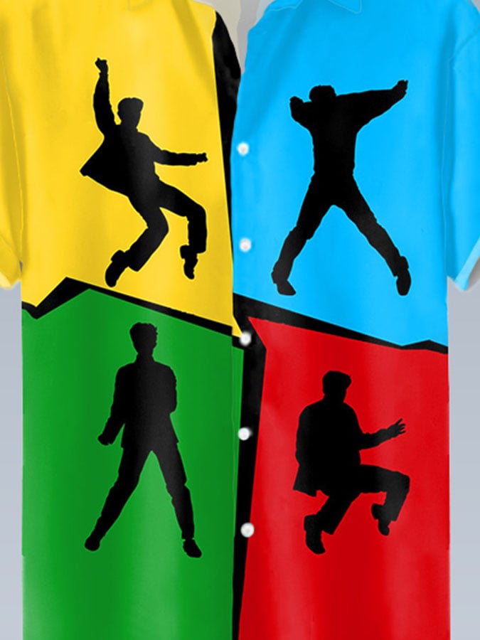 Men's Music King Of Rock Roll Color Block Short Sleeve Shirt