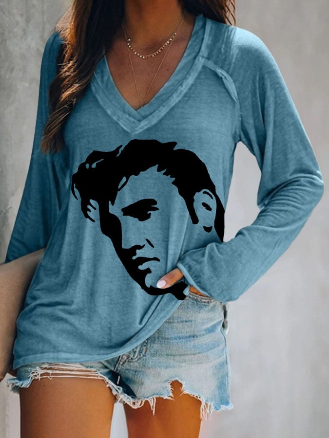 Women's Vintage Print V Neck T-Shirt