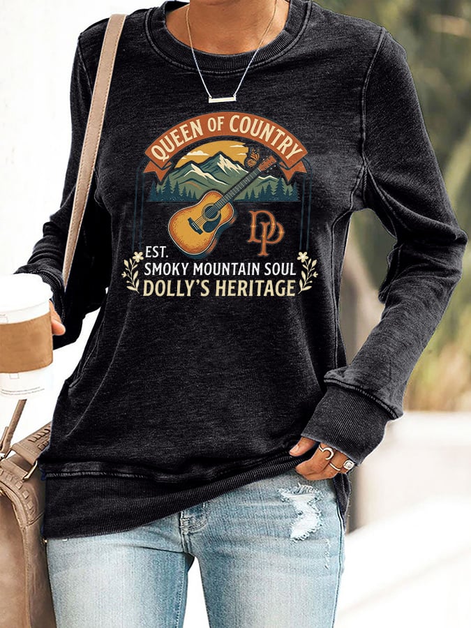 Retro Queen Of Country Est. Smoky Mountain Soul Dolly's Heritage Print Sweatshirt