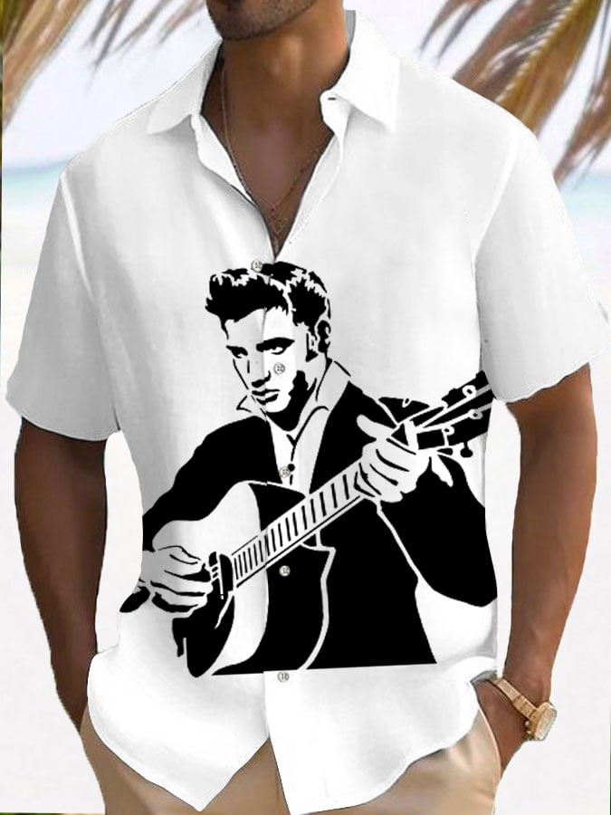 Men's Vintage Music Superstar Print Resort Shirt