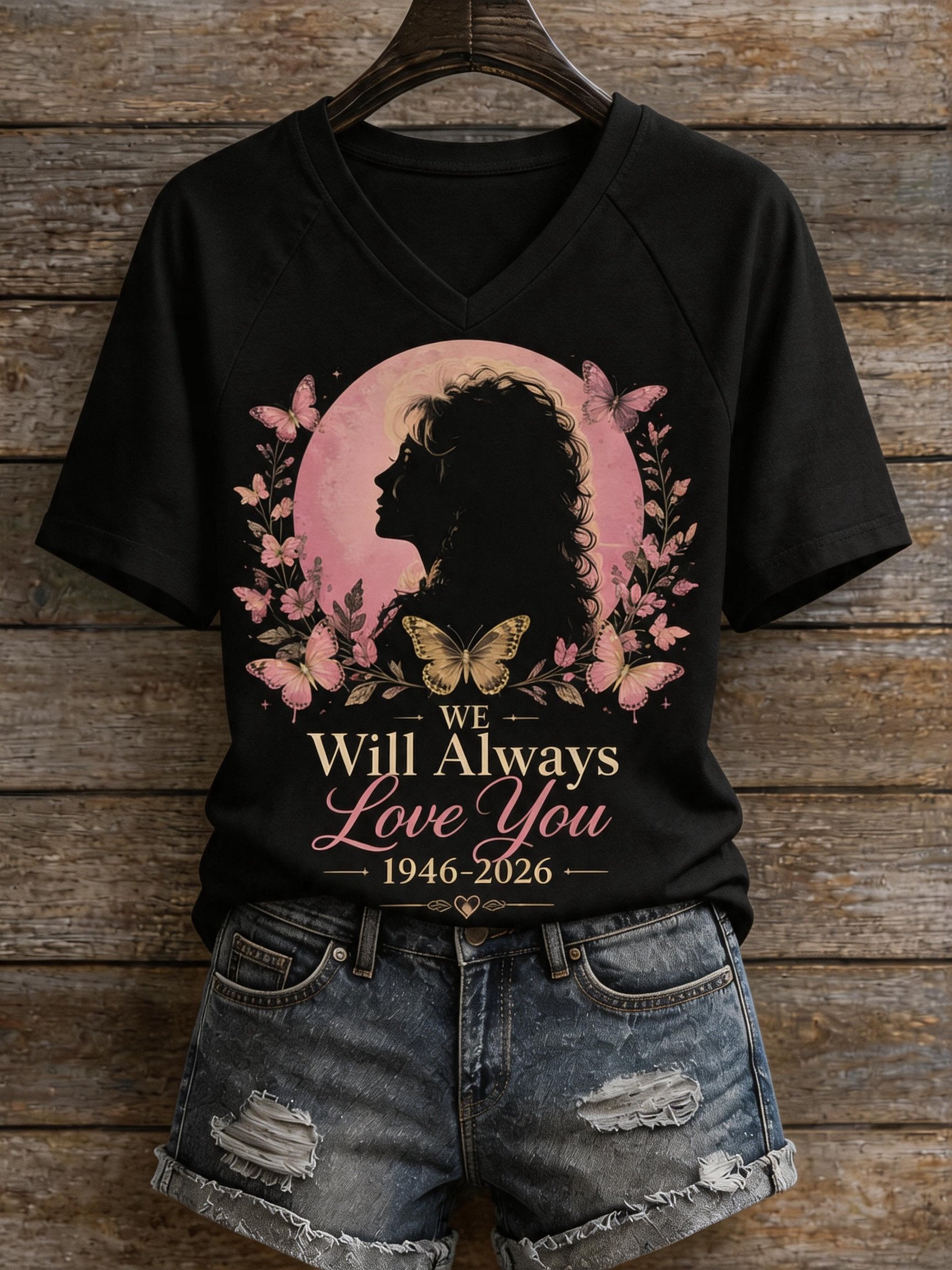 Women's "We Will Always Love You" Print V-Neck T-Shirt