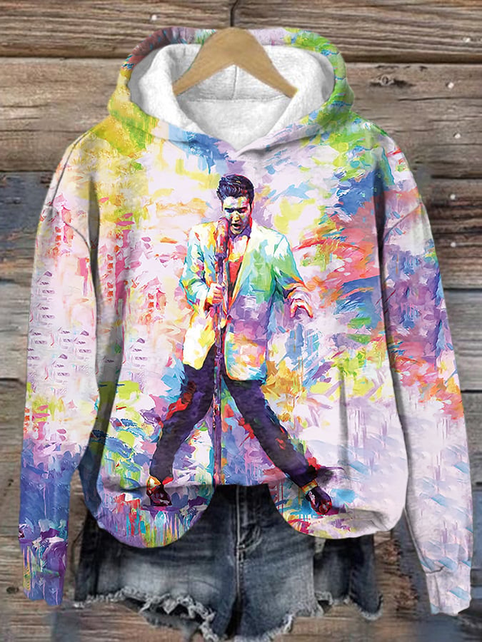 Retro King Of Rock Roll Oil Painting Print Hoodie