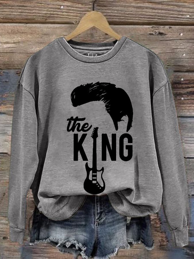 Women's Vintage The King Printed Round Neck Sweatshirt