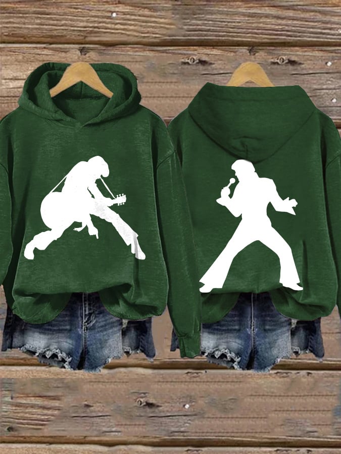 Retro King Of Rock Roll Print Hoodie