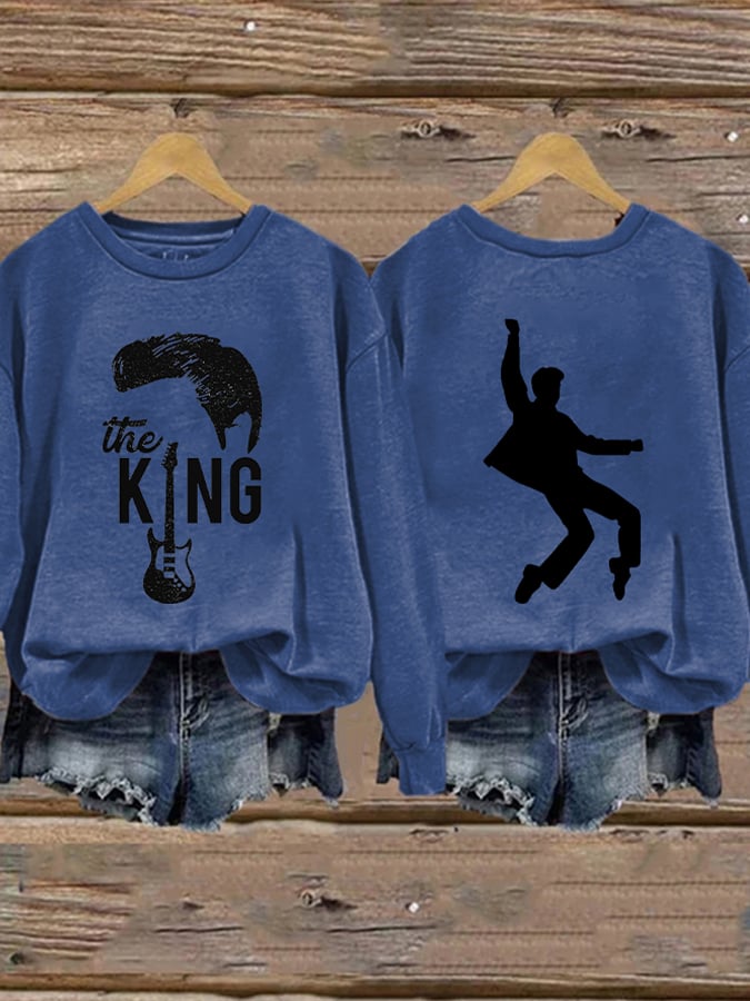 Retro King Of Rock Roll Print Sweatshirt