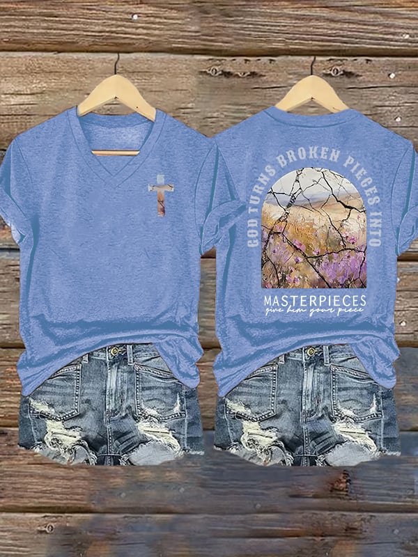 Women's God Turns Broken Pieces Into Masterpieces Christian Tops Comfort Colors T-Shirt