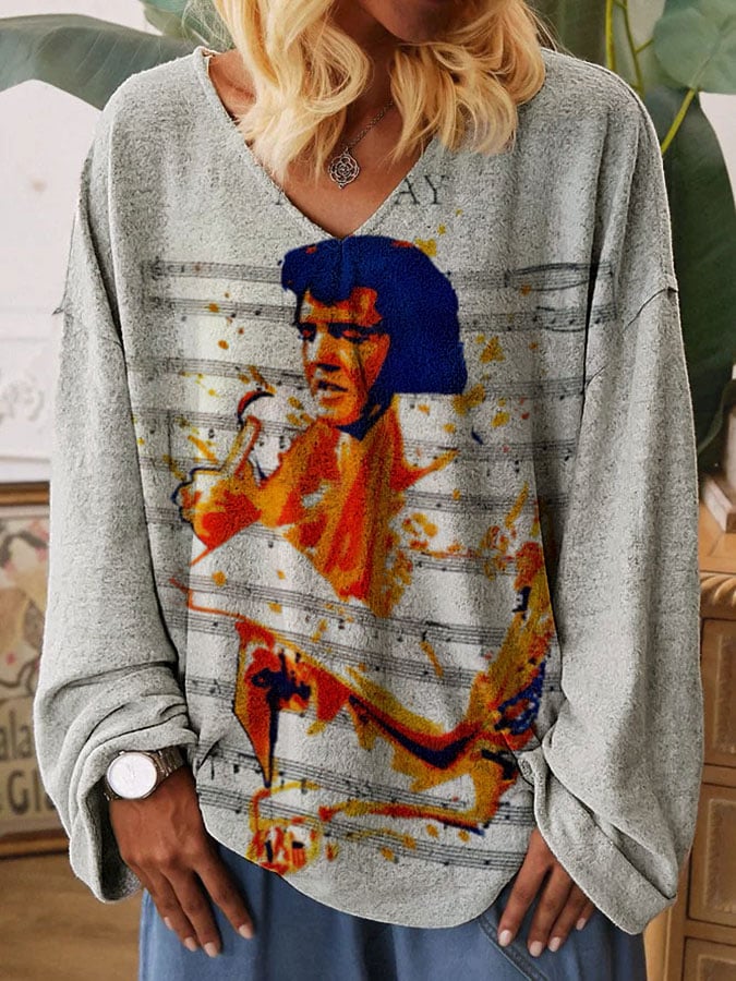 Women's Sheet Music Loose Casual Printed Long Sleeve Sweatshirt