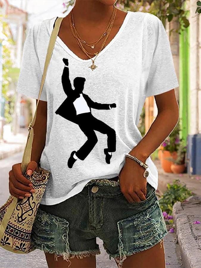 Women's Legendary Actor Singer Silhouette Casual V-Neck Tee