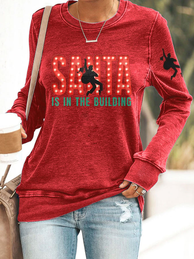 Retro Santa Is In The Building & King Of Rock Roll Print Sweatshirt