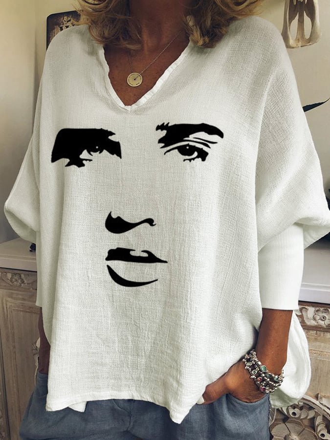 Women's Legendary Actor Singer Silhouette Casual Long Sleeve Shirt