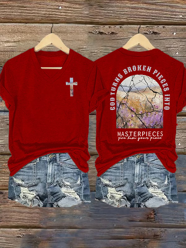 Women's God Turns Broken Pieces Into Masterpieces Christian Tops Comfort Colors T-Shirt