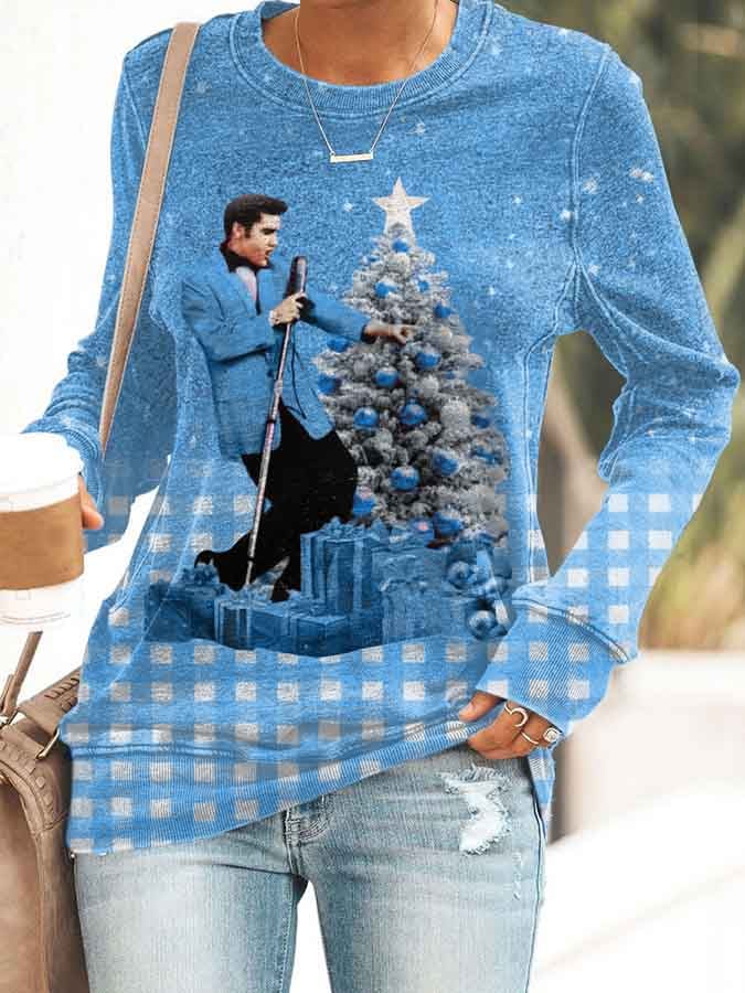 Women's Plaid Gradient Printed Round Neck Casual Sweatshirt