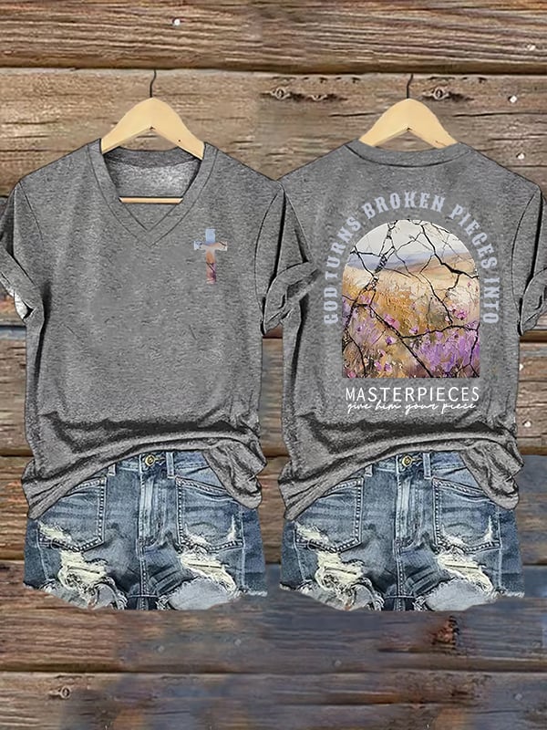 Women's God Turns Broken Pieces Into Masterpieces Christian Tops Comfort Colors T-Shirt