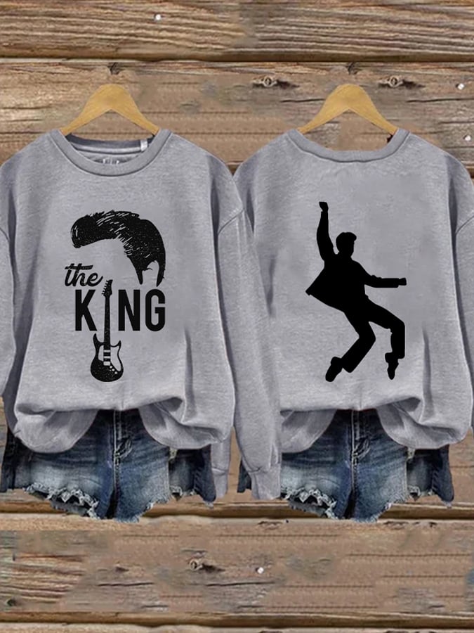 Retro King Of Rock Roll Print Sweatshirt