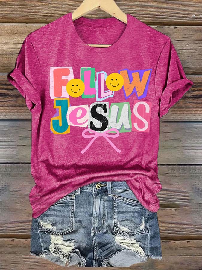 Women's Follow Jesus Christian Faith Print T-Shirt