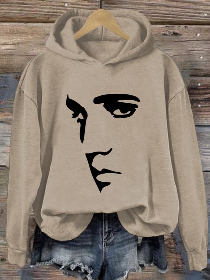 Retro King Of Rock Roll Printed Hoodie