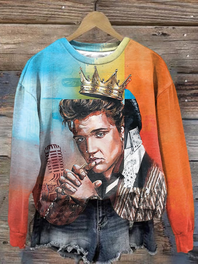 Retro King Of Rock Roll Print Sweatshirt