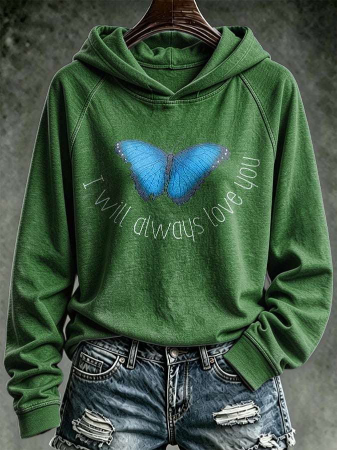 Retro Butterfly I Will Always Love You Print Hoodie