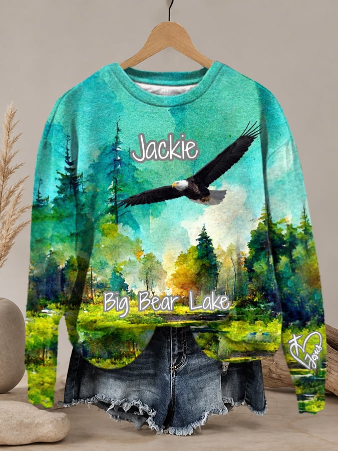 Retro Jackie Big Bear Lake Jesus Watercolor Painting Print Sweatshirt