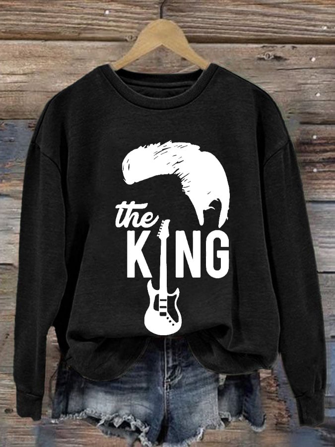 Women's Vintage The King Printed Round Neck Sweatshirt