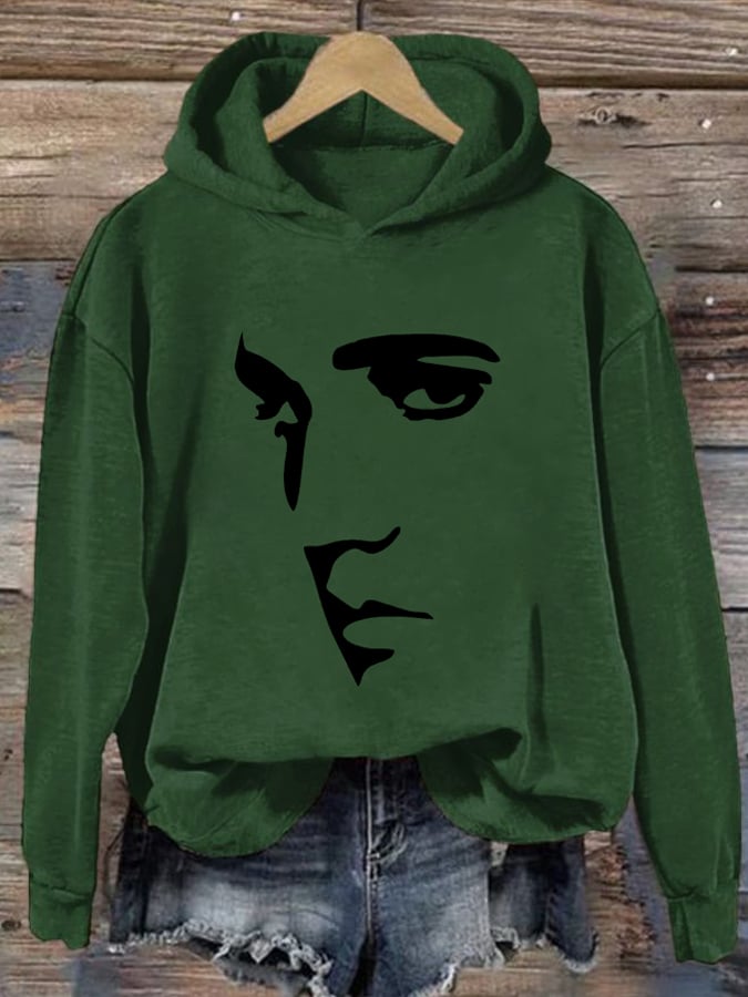 Retro King Of Rock Roll Printed Hoodie