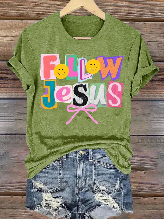 Women's Follow Jesus Christian Faith Print T-Shirt