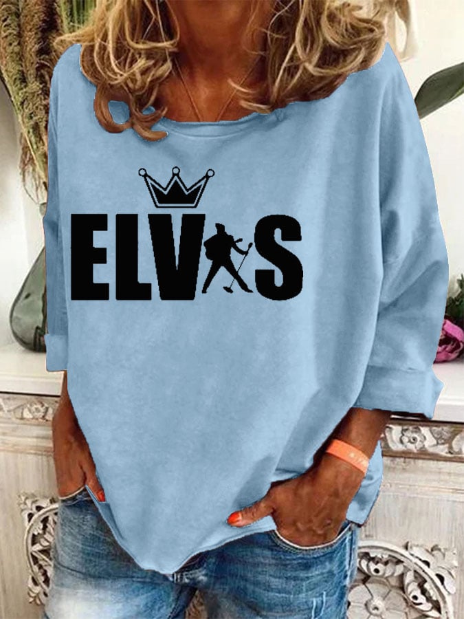 Women'S Retro King Of Rock Roll Printed Sweatshirt