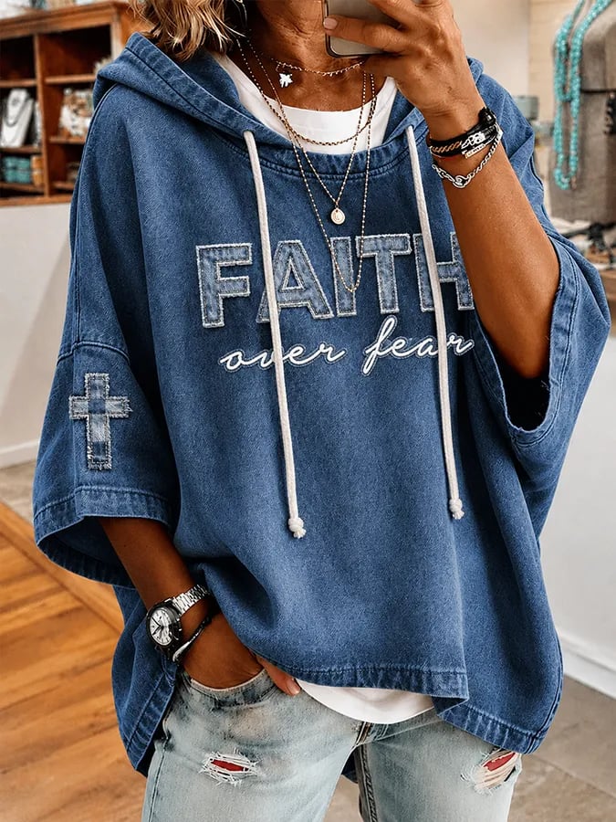 "Faith Over Fear" Retro Hooded Short-Sleeve T-Shirt