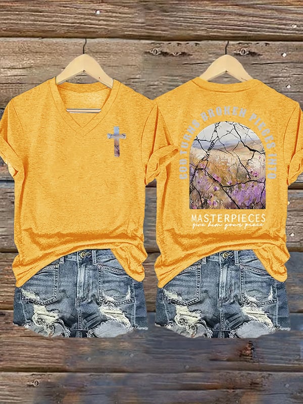 Women's God Turns Broken Pieces Into Masterpieces Christian Tops Comfort Colors T-Shirt