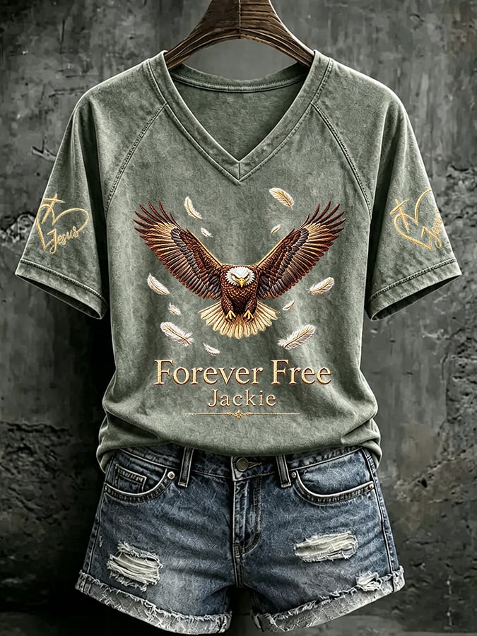 V Neck Retro Forever Free Jackie Print T-Shirt