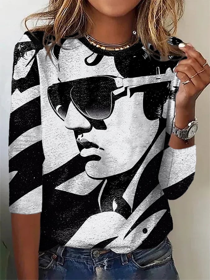 Retro King Of Rock Roll Print T-Shirt