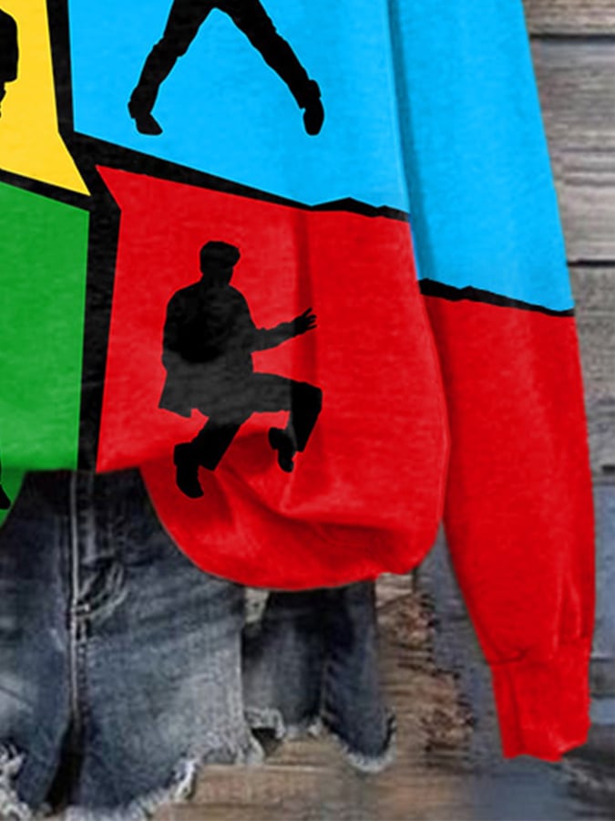 Retro King Of Rock Roll Contrast Color Print Print Sweatshirt
