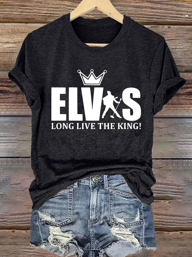 Retro King Of Rock Roll Long Live The King Print T-Shirt