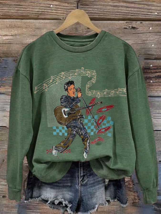Retro King Of Rock Roll Print Sweatshirt