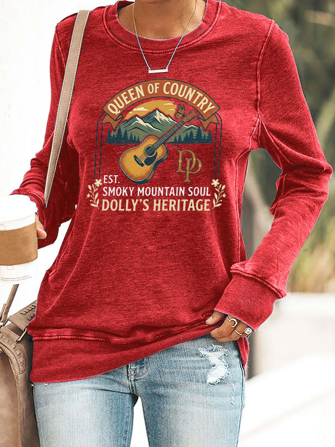 Retro Queen Of Country Est. Smoky Mountain Soul Dolly's Heritage Print Sweatshirt