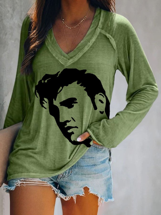 Women's Vintage Print V Neck T-Shirt