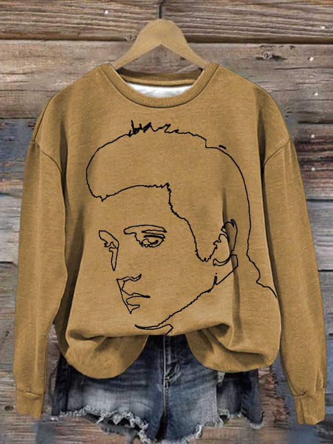 Women's King Of Music Print Crew Neck Long Sleeve Sweatshirt