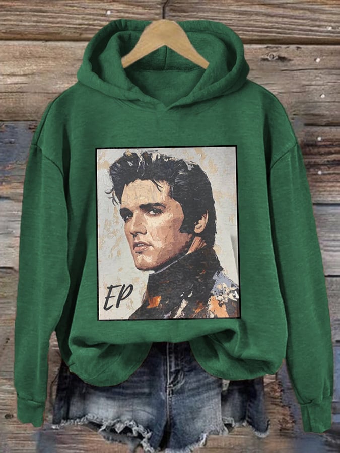 Retro King Of Rock Roll Print Hoodie