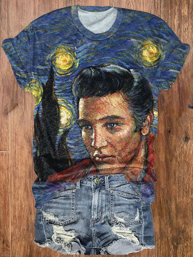 Women's Fun Vintage Oil Painting Silhouettes Print T-Shirt