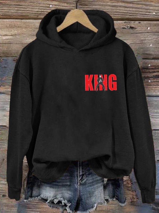 Retro King Of Rock Roll Print Hoodie