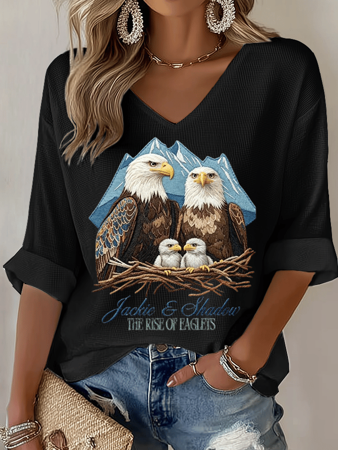 Women's Jackie and Shadow Print Waffle-Knit Casual T-Shirt