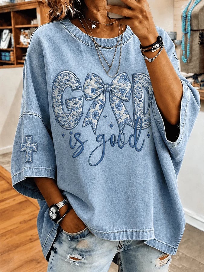 Women's God Is Good Faith Cross Print Hooded Sweatshirt