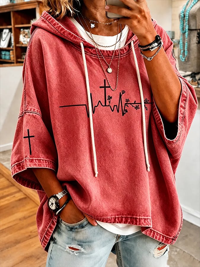 Women's Faith Cross Print Hooded Sweatshirt