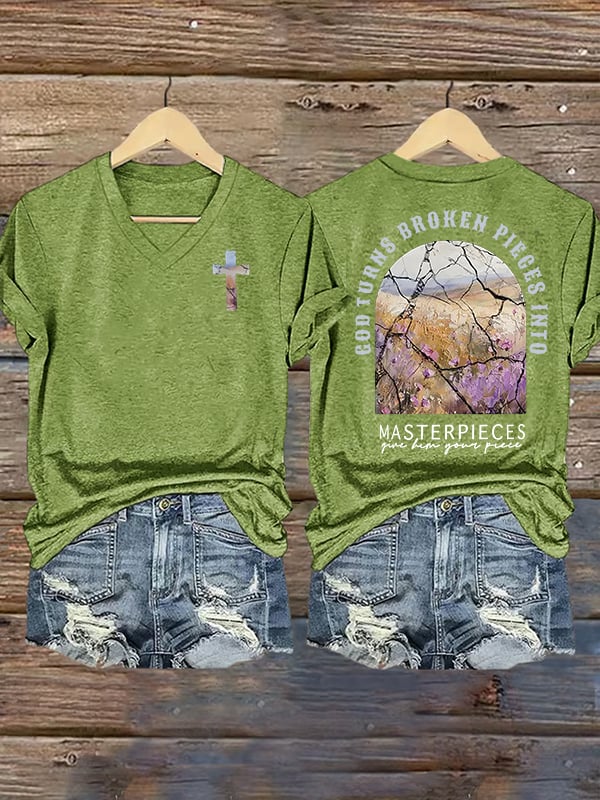 Women's God Turns Broken Pieces Into Masterpieces Christian Tops Comfort Colors T-Shirt
