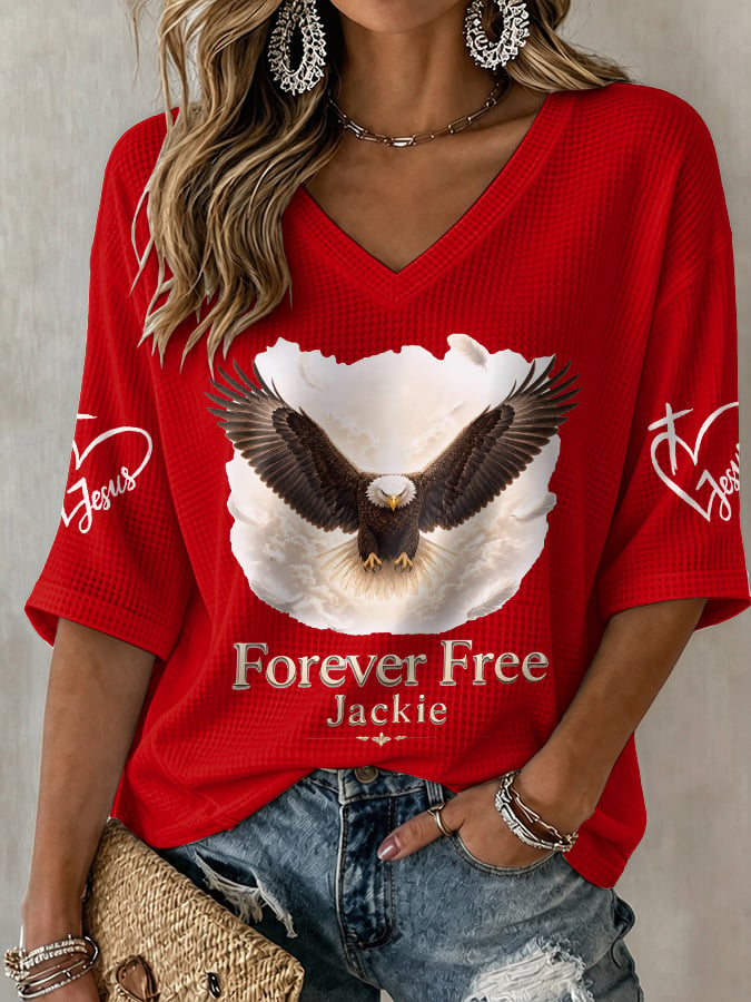 V-Neck Retro Forever Free Jackie Print T-Shirt