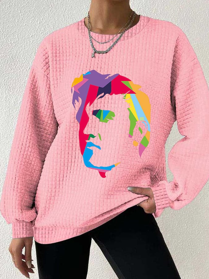 Retro King Of Rock Roll Print Drop Shoulder Check Sweatshirt